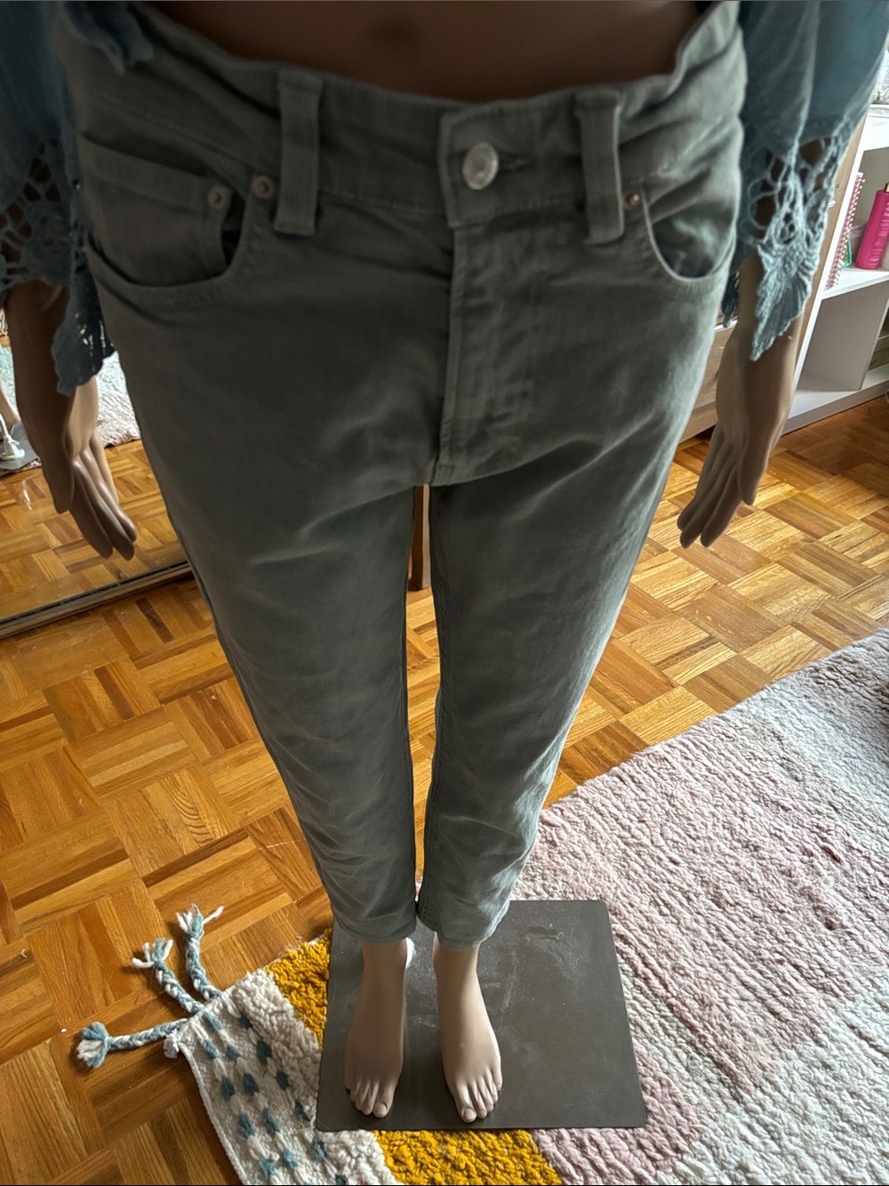 1. ZARA Sage Green Wash High Waist  shinny  Jeans”